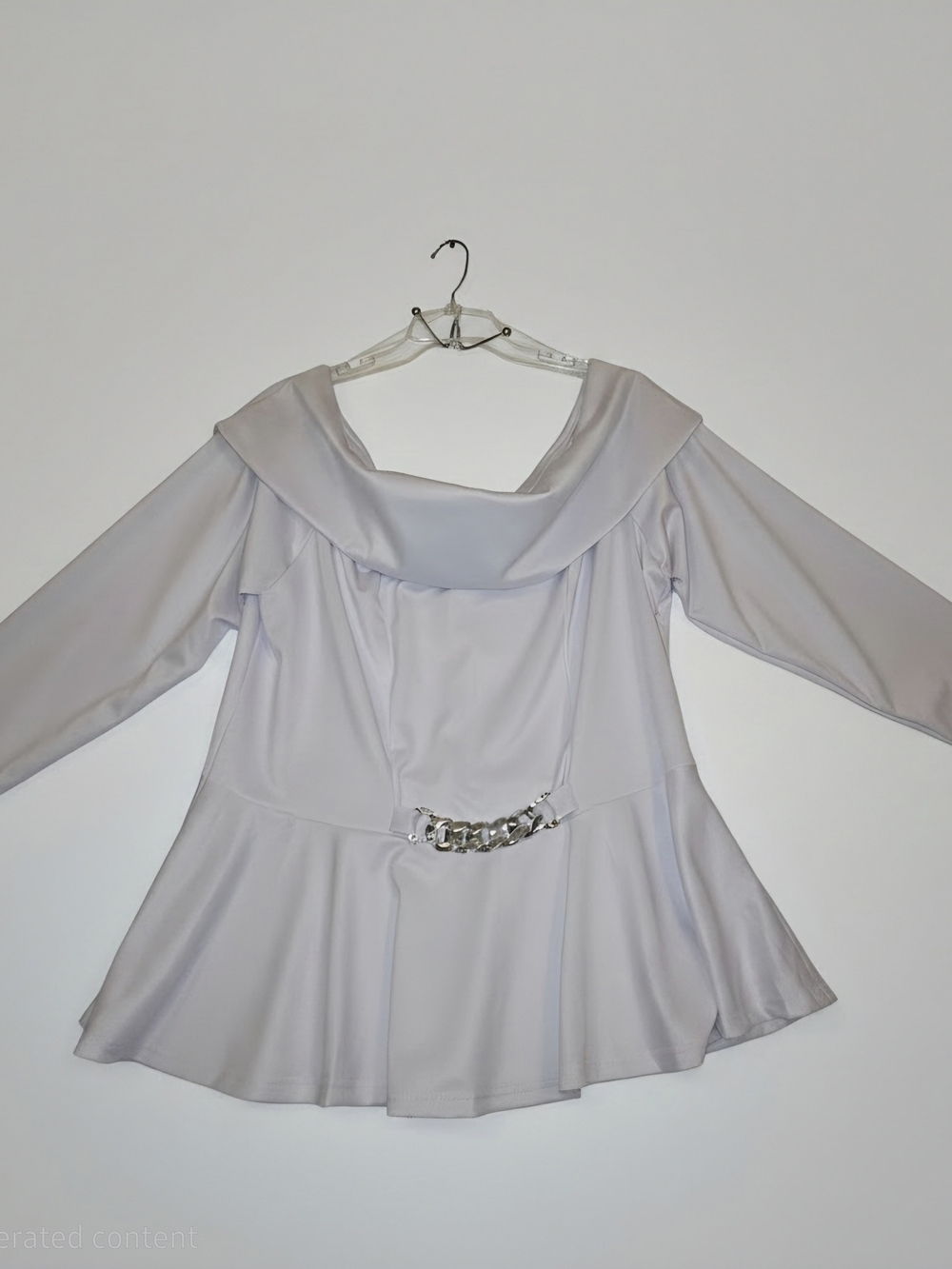 Ashley Stewart White Draped Neck Top With Decorative Silver Chain Size 22/24